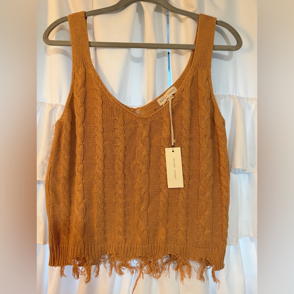 Gilded Intent Tan Cable Knit Tank Top